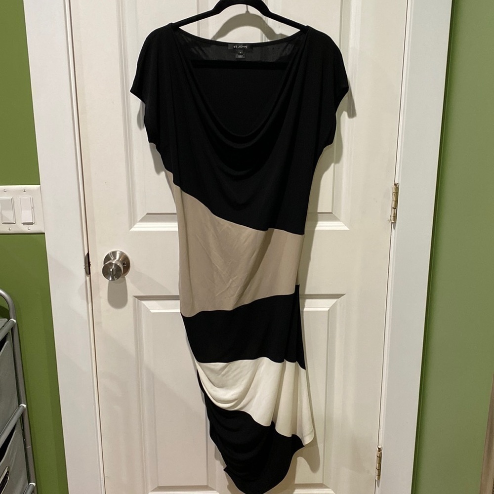 St John Ruched Midi Dress Cowl Neck EUC